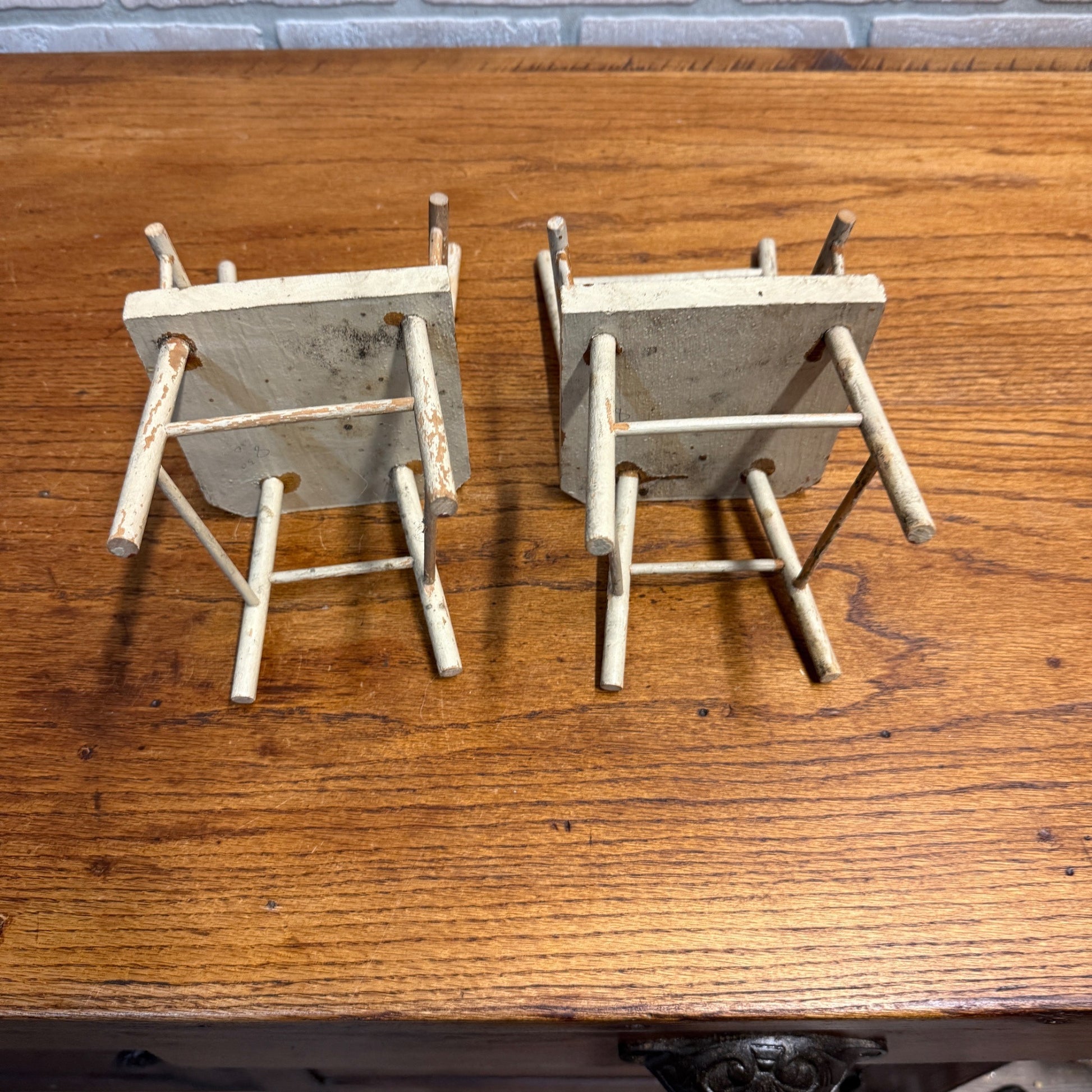 Vintage Lot (2) Wooden Miniature Doll Chairs Kitchen 10.75" Tall