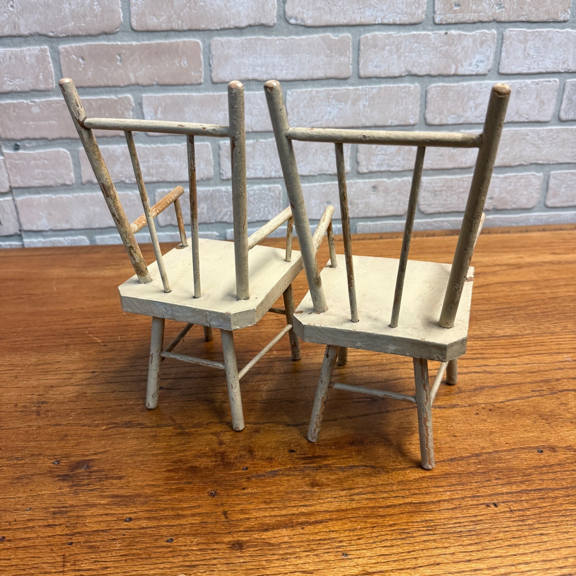 Vintage Lot (2) Wooden Miniature Doll Chairs Kitchen 10.75" Tall
