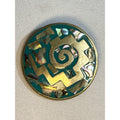 Vintage Alpaca Mexico Abalone & Brass Circular Brooch Pin Spiral Inlay Design 1970s