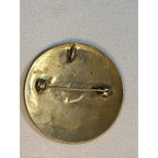 Vintage Alpaca Mexico Abalone & Brass Circular Brooch Pin Spiral Inlay Design 1970s