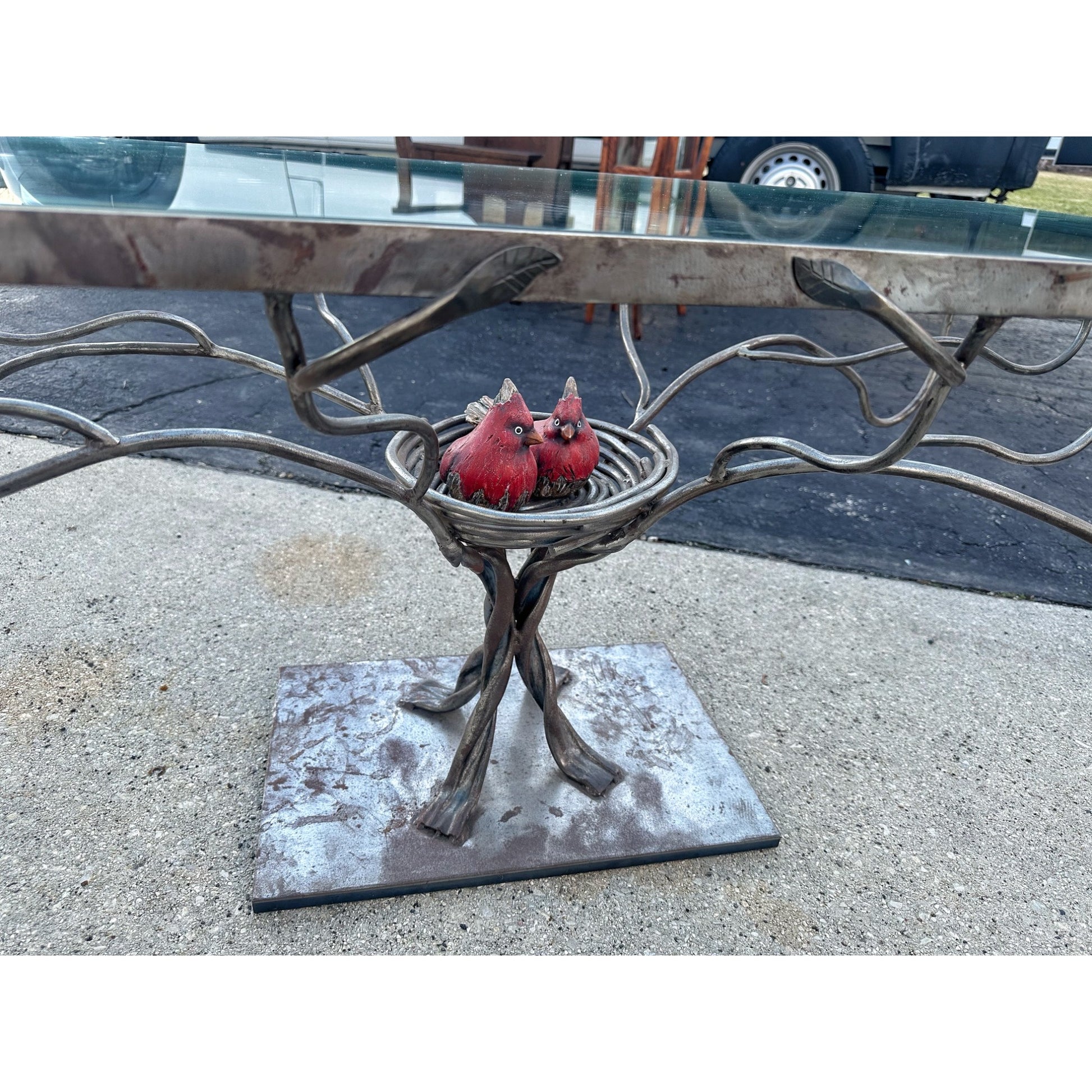 Custom Steel Metal Art Coffee Table Tree of Life w/ Bird's Nest