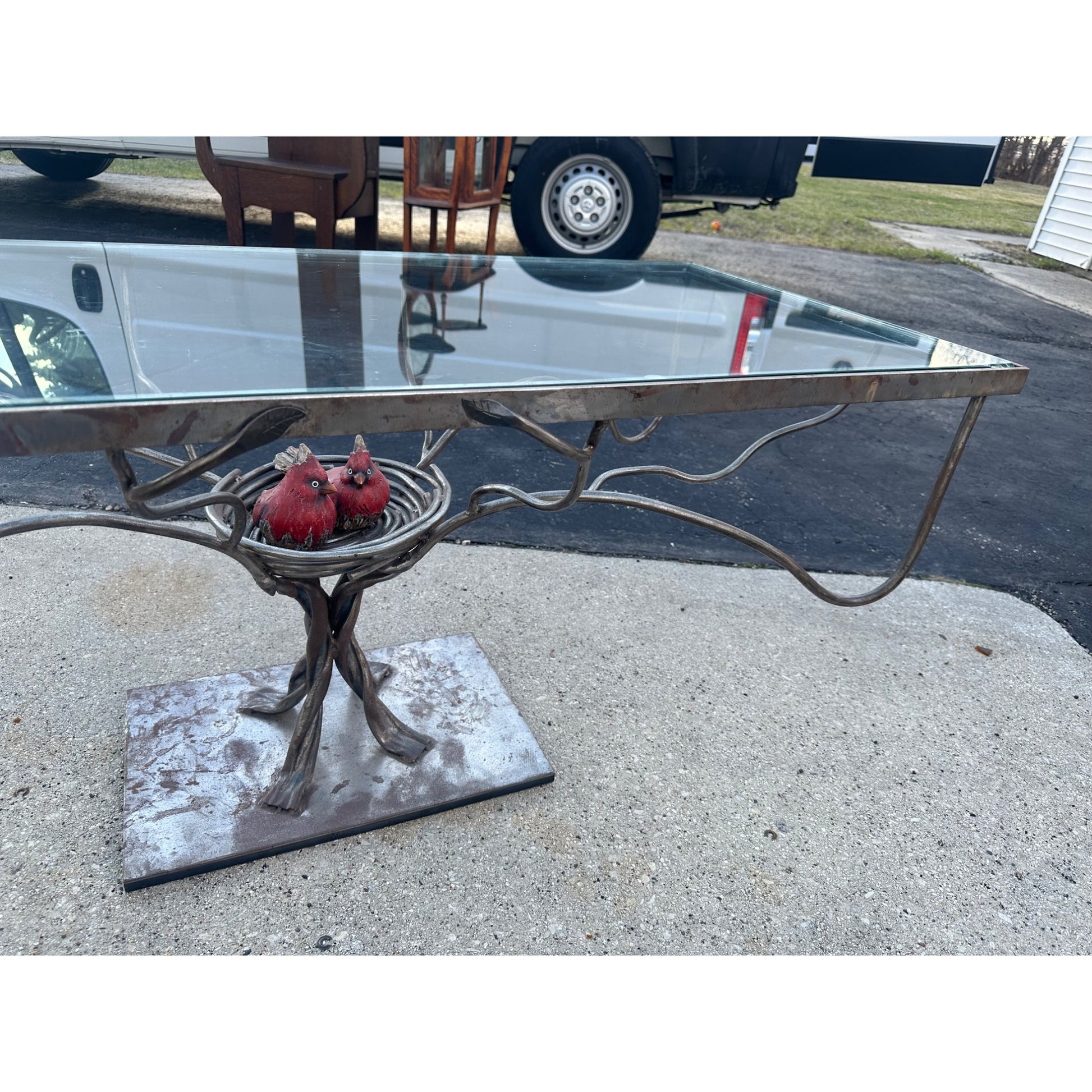 Custom Steel Metal Art Coffee Table Tree of Life w/ Bird's Nest