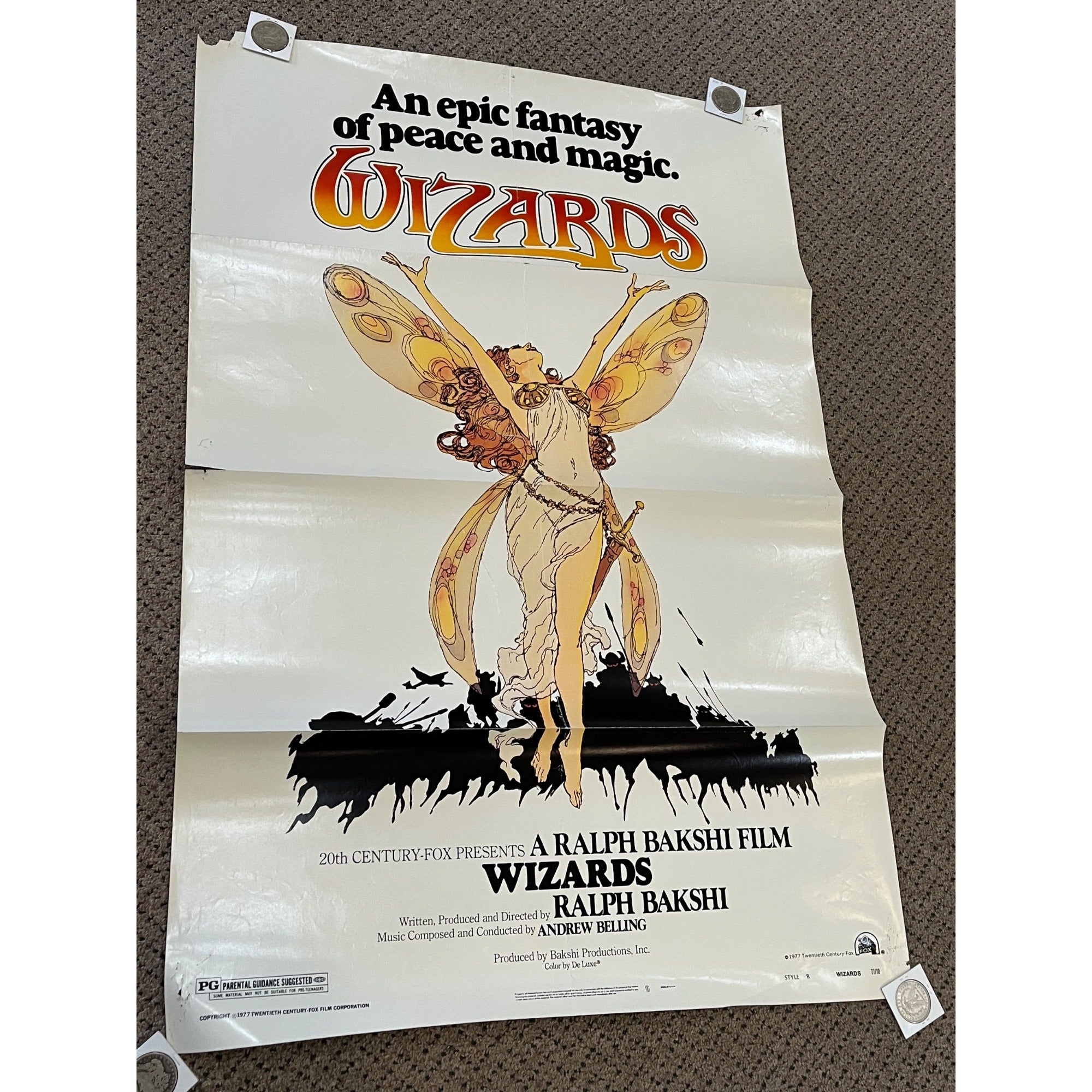 RARE Vintage 1977 Wizards Style B Fairy Ralph Bakshi Original Movie Poster 27x41