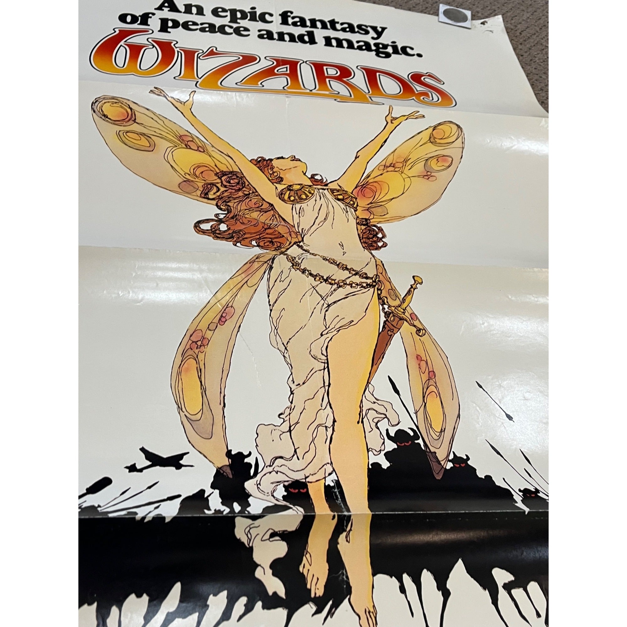 RARE Vintage 1977 Wizards Style B Fairy Ralph Bakshi Original Movie Poster 27x41