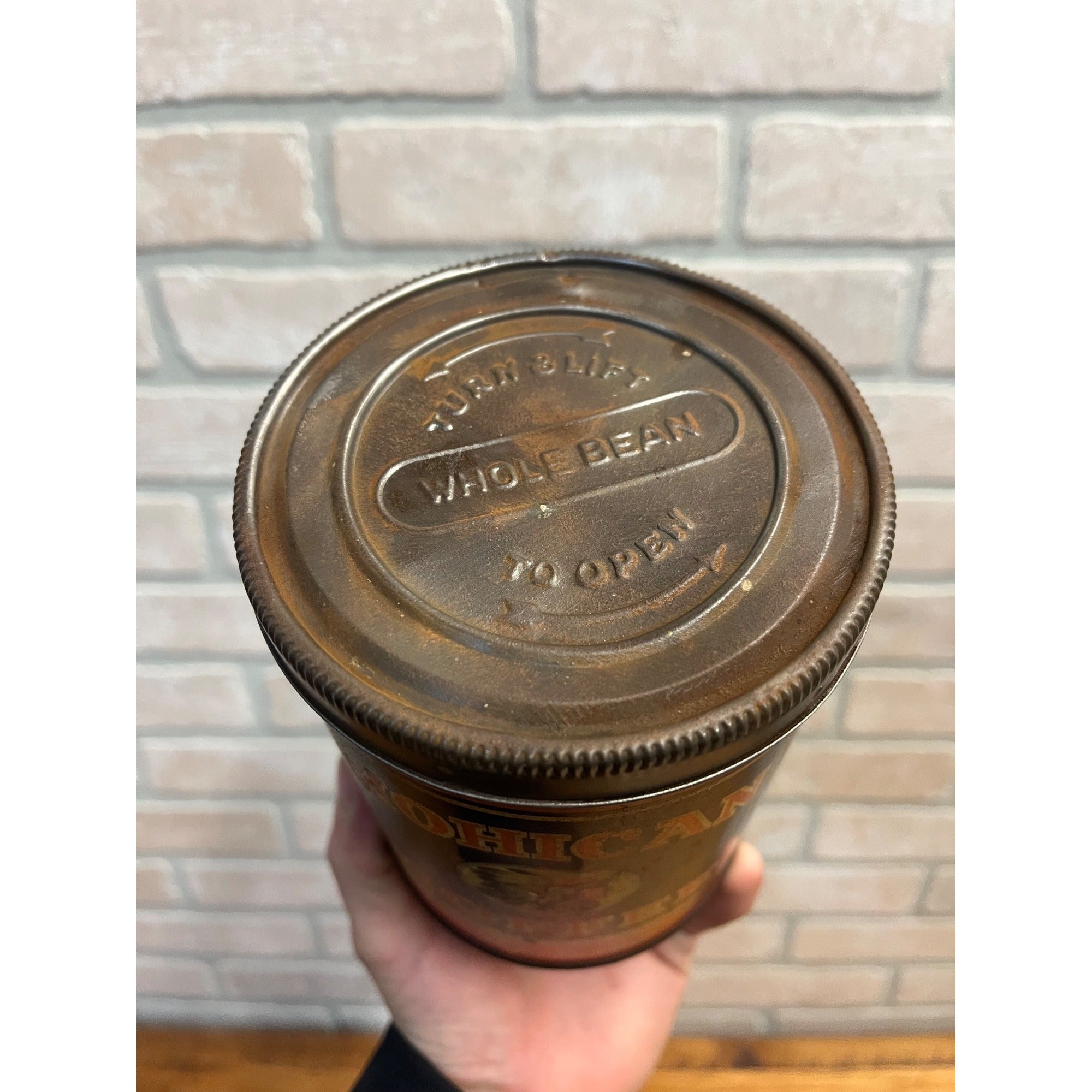 Vintage 1920s Mohican Coffee Tin Can 1 lb Advertising The Mohican Co. New York