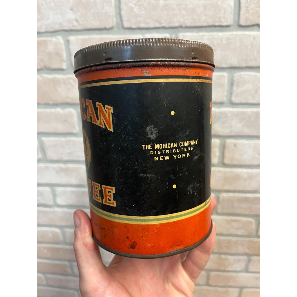 Vintage 1920s Mohican Coffee Tin Can 1 lb Advertising The Mohican Co. New York