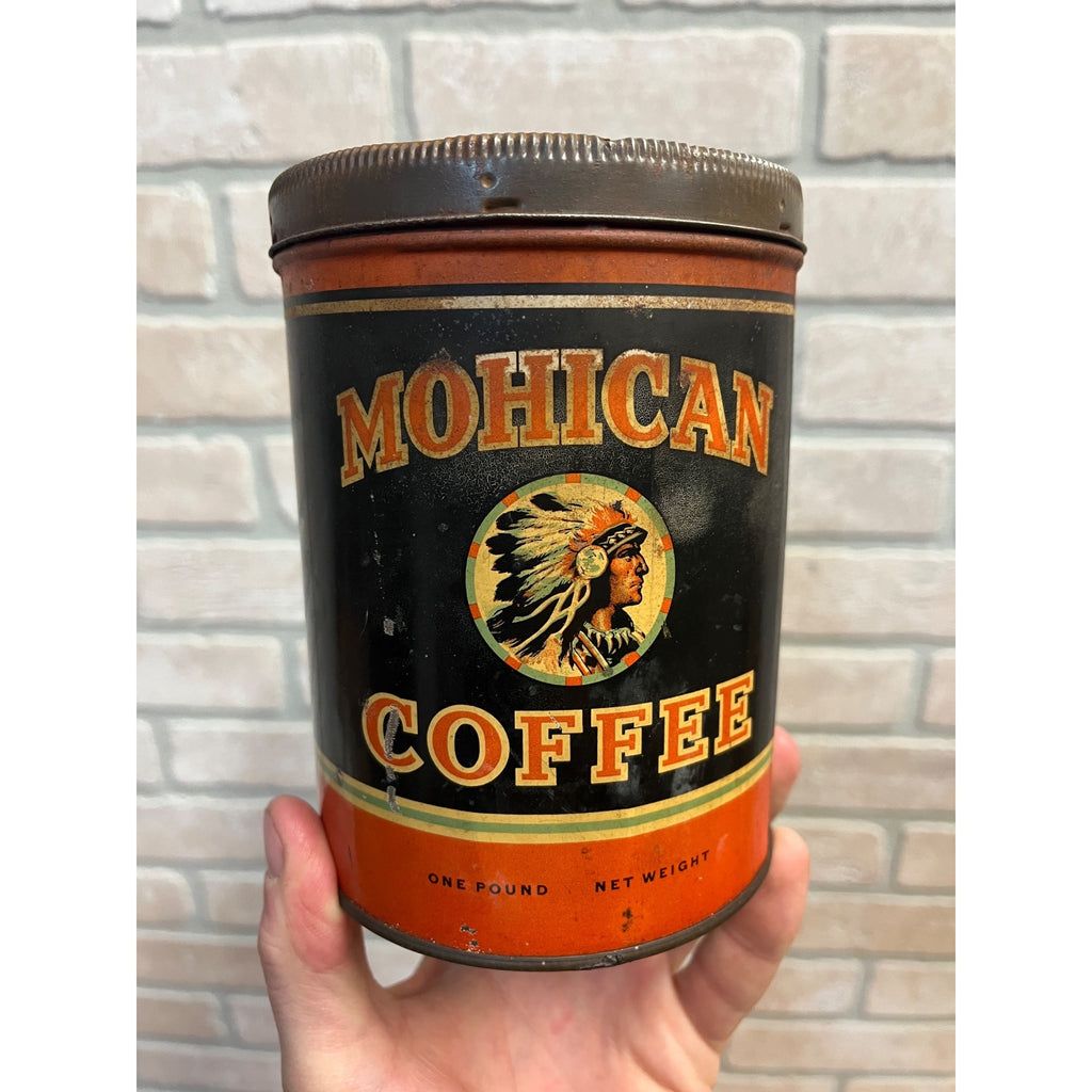 Vintage 1920s Mohican Coffee Tin Can 1 lb Advertising The Mohican Co. New York