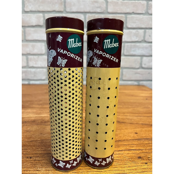 Vintage Mabex Vaporizer Bug Killer Fumigator Tins Farm Advertising Pair