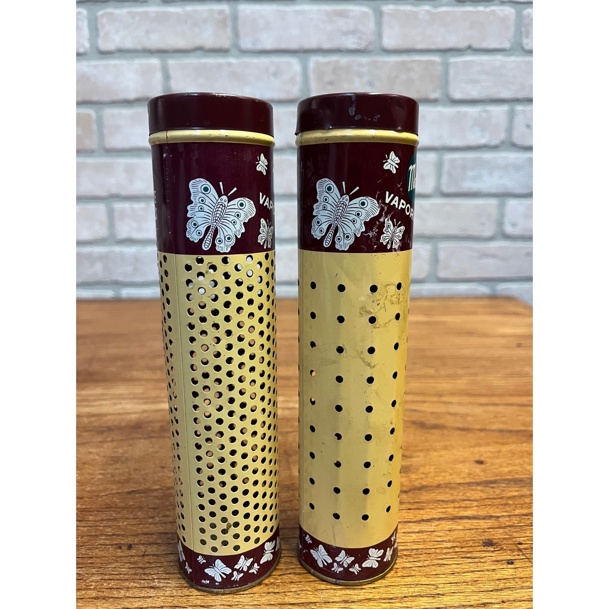 Vintage Mabex Vaporizer Bug Killer Fumigator Tins Farm Advertising Pair
