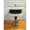 Vintage Mid-Century Table Lamp Gold Splatter Ceramic Body Chrome Base with Original Three-Tier Fiberglass Shade MCM