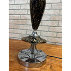 Vintage Mid-Century Table Lamp Gold Splatter Ceramic Body Chrome Base with Original Three-Tier Fiberglass Shade MCM