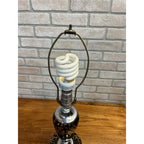 Vintage Mid-Century Table Lamp Gold Splatter Ceramic Body Chrome Base with Original Three-Tier Fiberglass Shade MCM