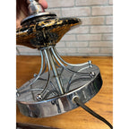 Vintage Mid-Century Table Lamp Gold Splatter Ceramic Body Chrome Base with Original Three-Tier Fiberglass Shade MCM