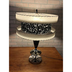 Vintage Mid-Century Table Lamp Gold Splatter Ceramic Body Chrome Base with Original Three-Tier Fiberglass Shade MCM