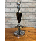 Vintage Mid-Century Table Lamp Gold Splatter Ceramic Body Chrome Base with Original Three-Tier Fiberglass Shade MCM