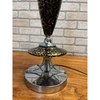 Vintage Mid-Century Table Lamp Gold Splatter Ceramic Body Chrome Base with Original Three-Tier Fiberglass Shade MCM