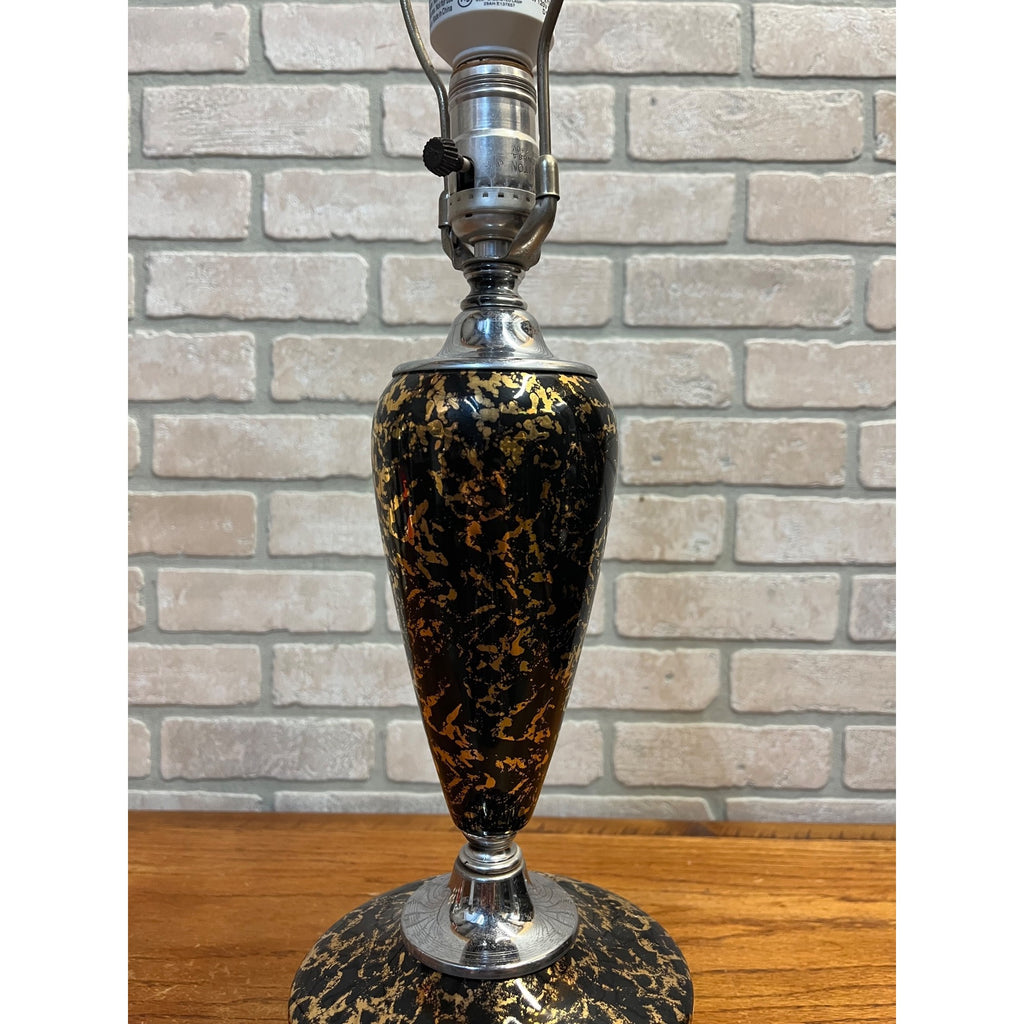Vintage Mid-Century Table Lamp Gold Splatter Ceramic Body Chrome Base with Original Three-Tier Fiberglass Shade MCM