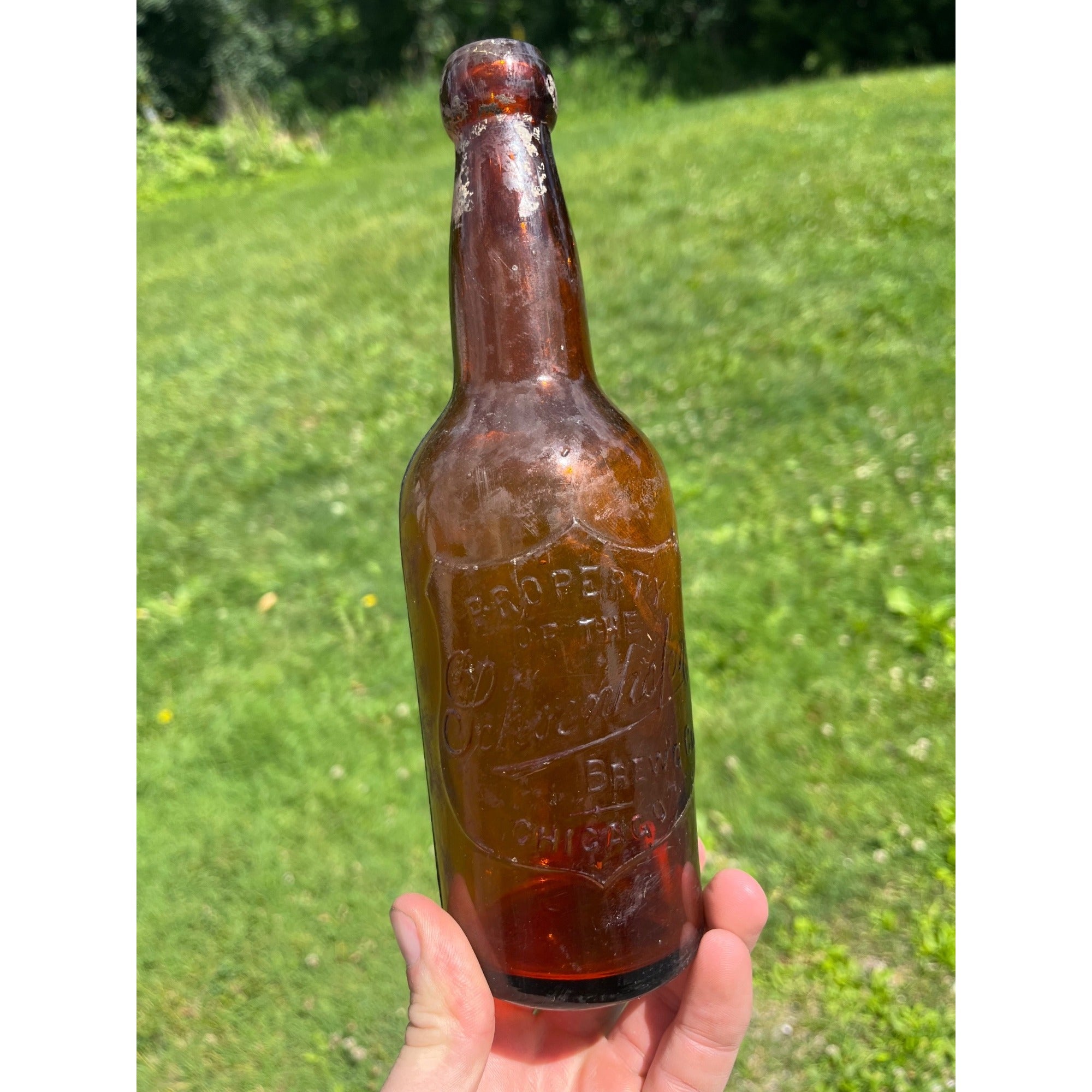 RARE 1890s Pre-Pro Peter Schoenhofen Brewing Co Amber Blob Beer Bottle Chicago