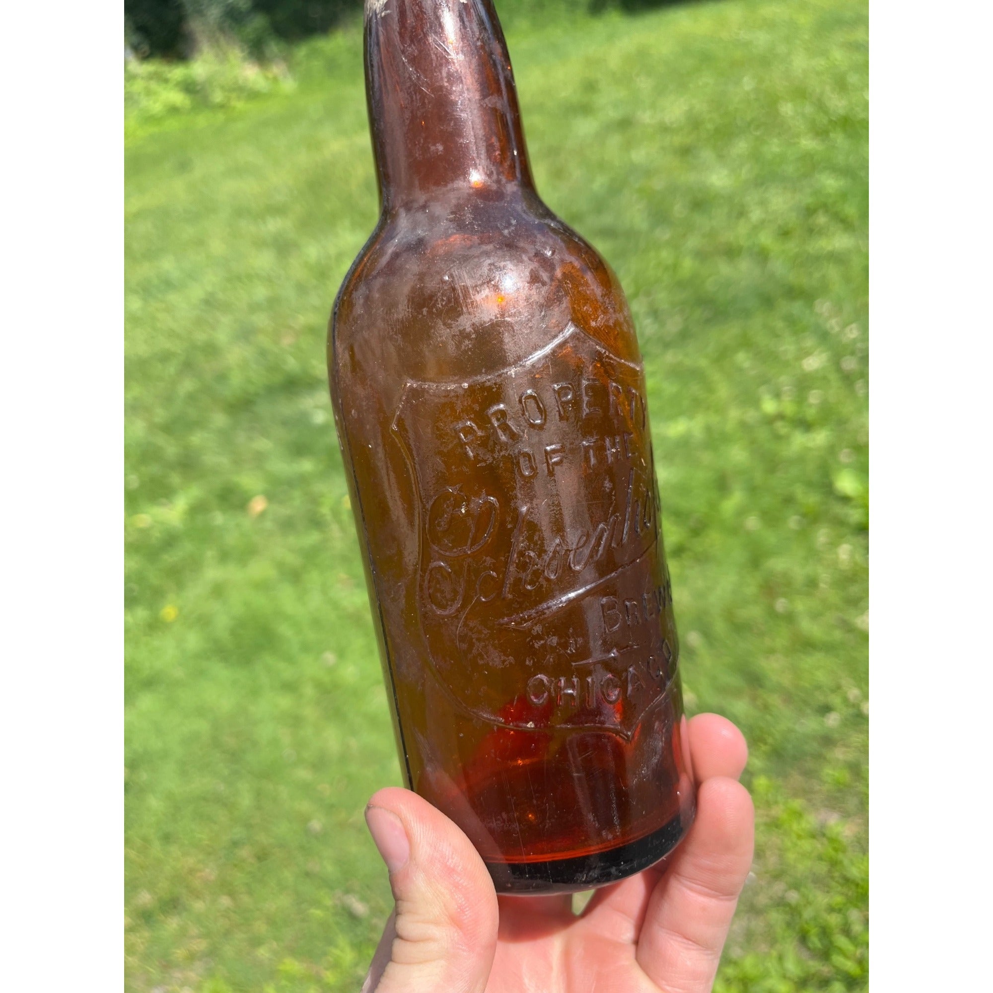 RARE 1890s Pre-Pro Peter Schoenhofen Brewing Co Amber Blob Beer Bottle Chicago