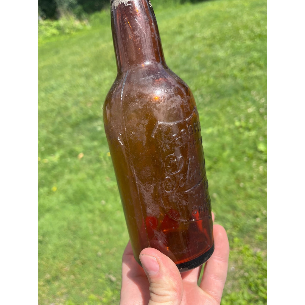 RARE 1890s Pre-Pro Peter Schoenhofen Brewing Co Amber Blob Beer Bottle Chicago