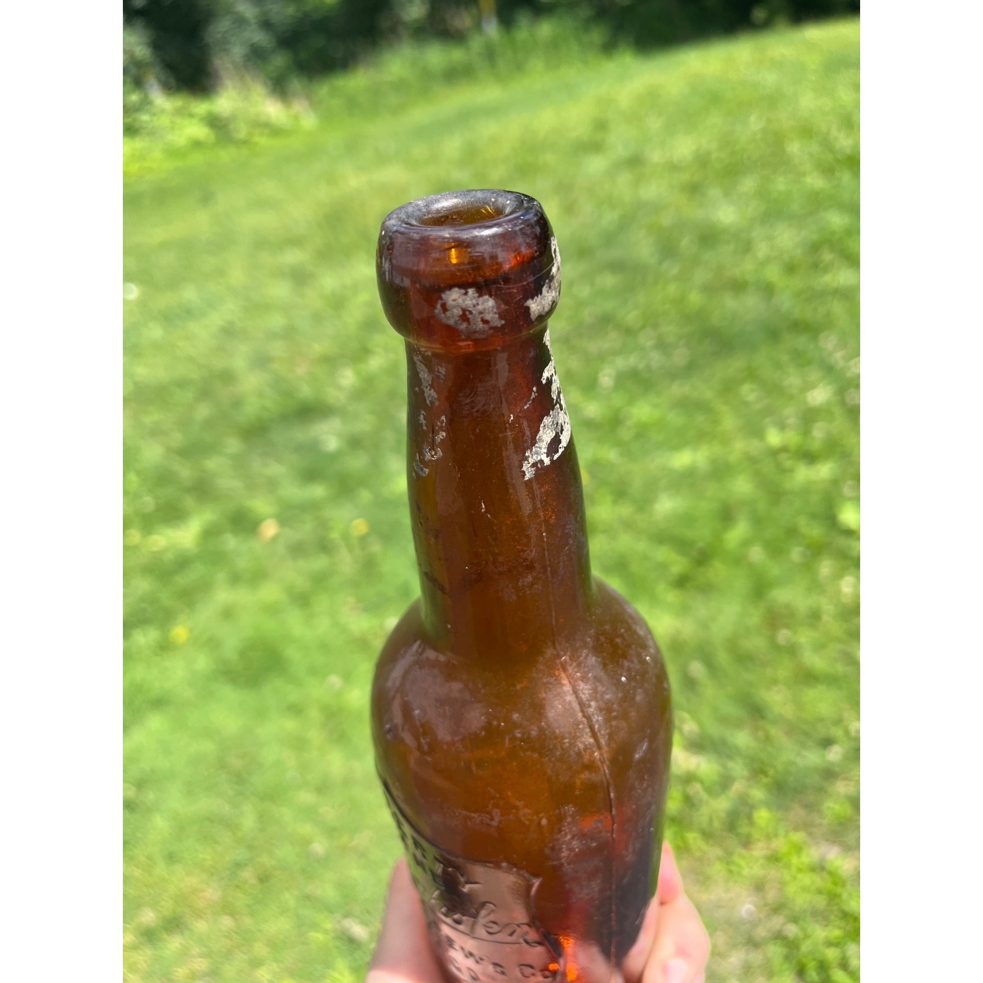 RARE 1890s Pre-Pro Peter Schoenhofen Brewing Co Amber Blob Beer Bottle Chicago