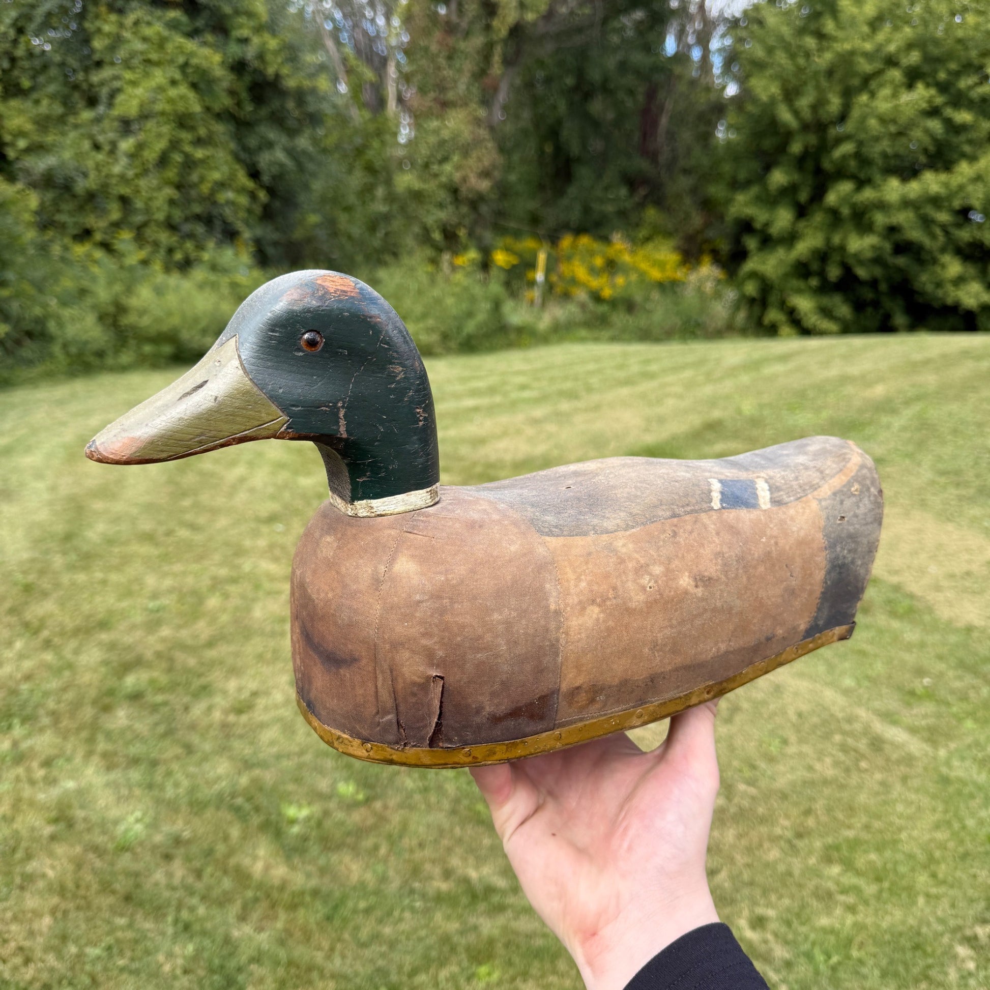 Vintage Herters Drake Mallard Canvas Over Cork Wooden Duck Decoy