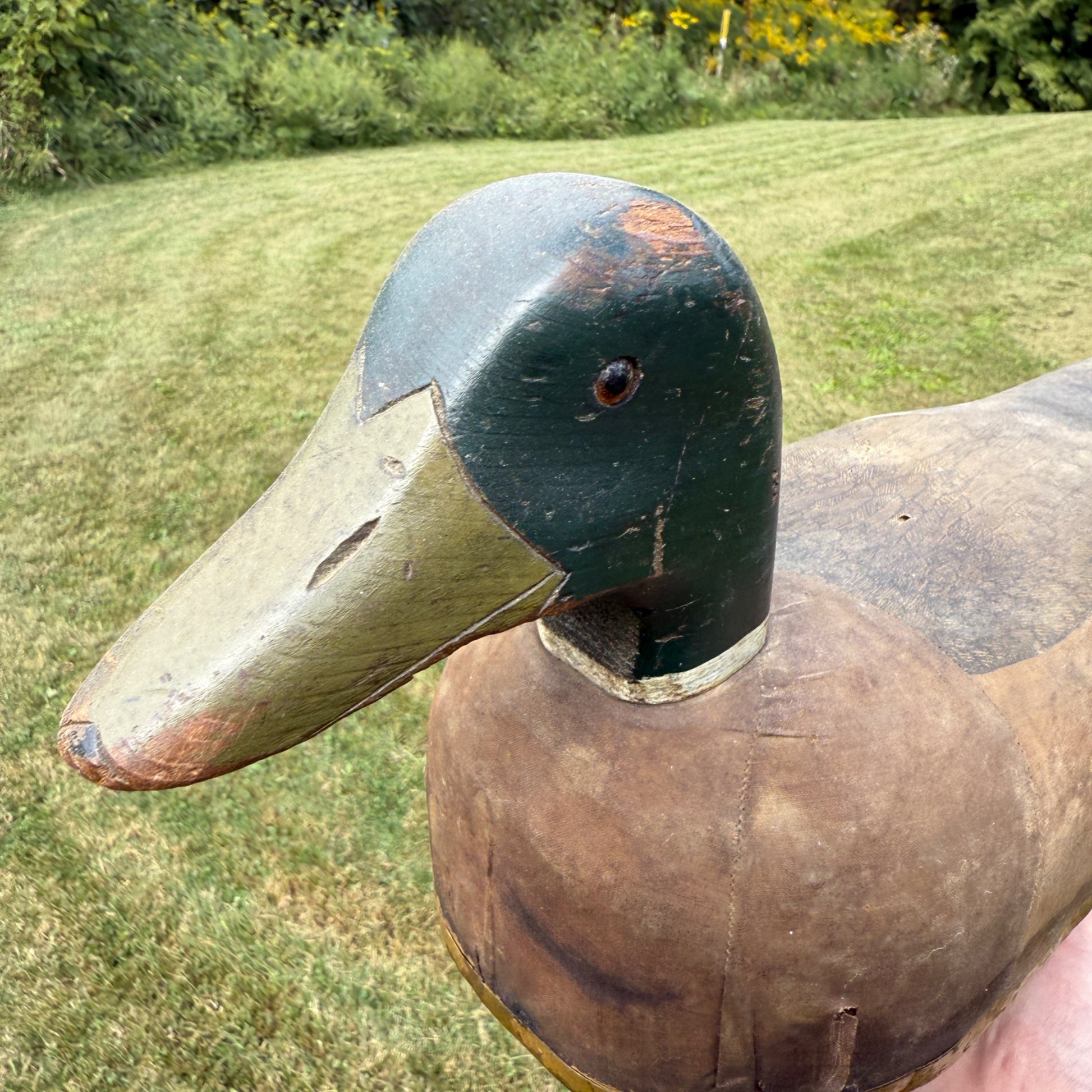 Vintage Herters Drake Mallard Canvas Over Cork Wooden Duck Decoy