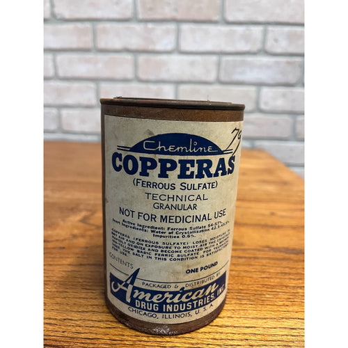 Vintage Chemline Copperas Granular Drug Store Apothecary Can w/ Contents