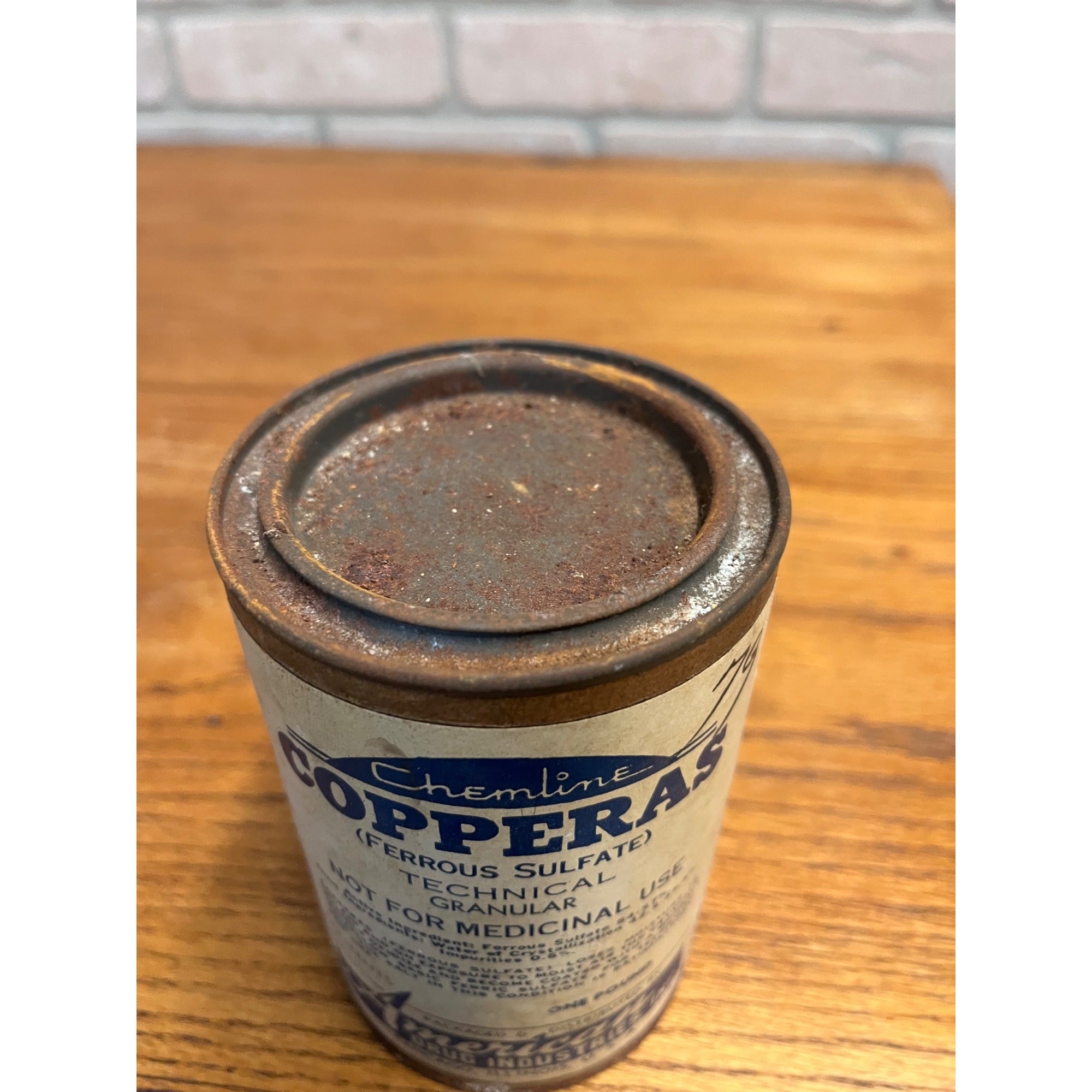 Vintage Chemline Copperas Granular Drug Store Apothecary Can w/ Contents