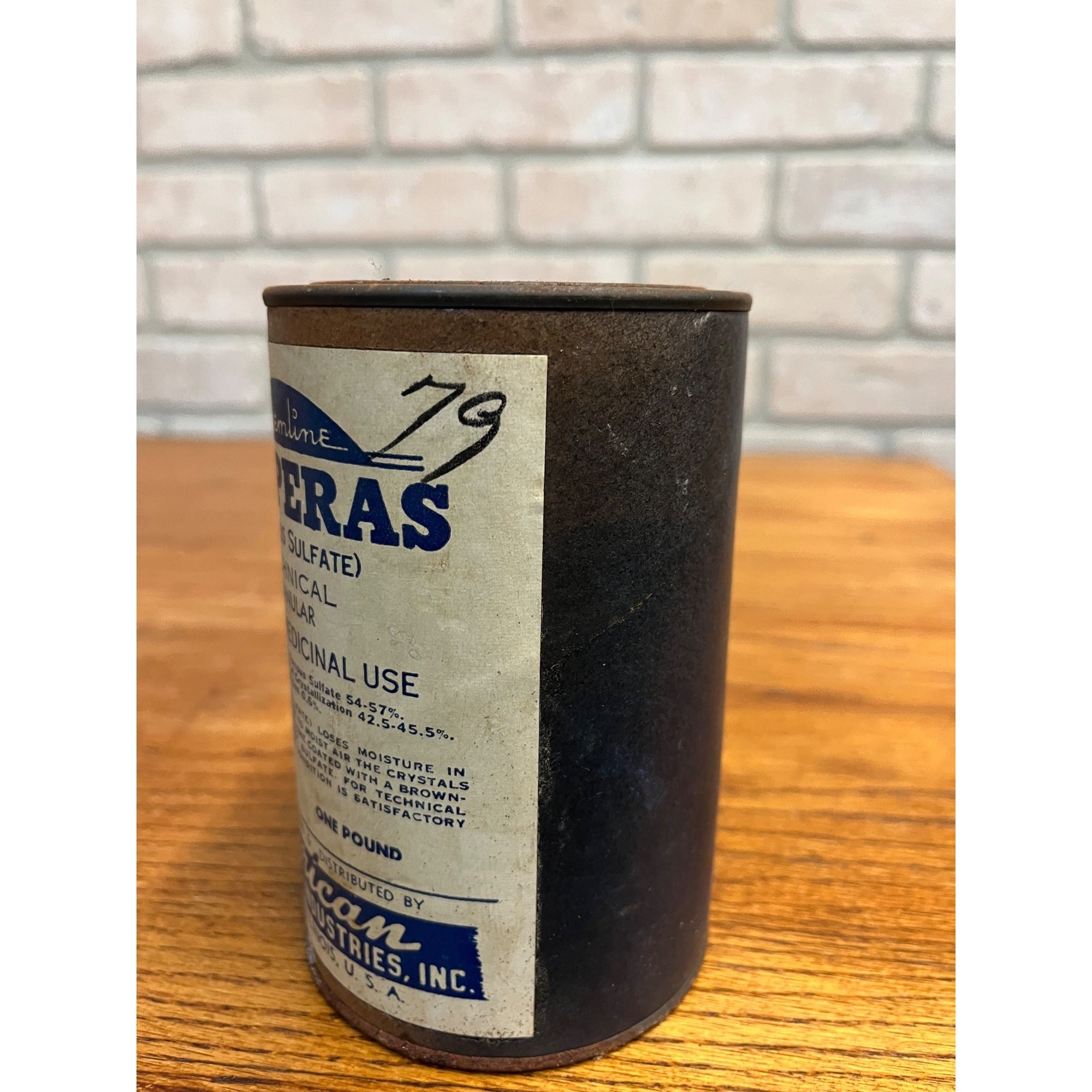 Vintage Chemline Copperas Granular Drug Store Apothecary Can w/ Contents