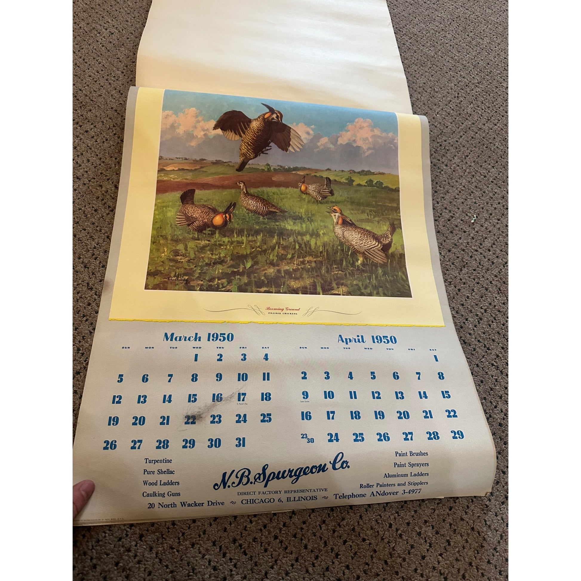 Vintage 1950 Game Birds by Richard E Bishop Calendar w/ 6 Tintogravure Prints