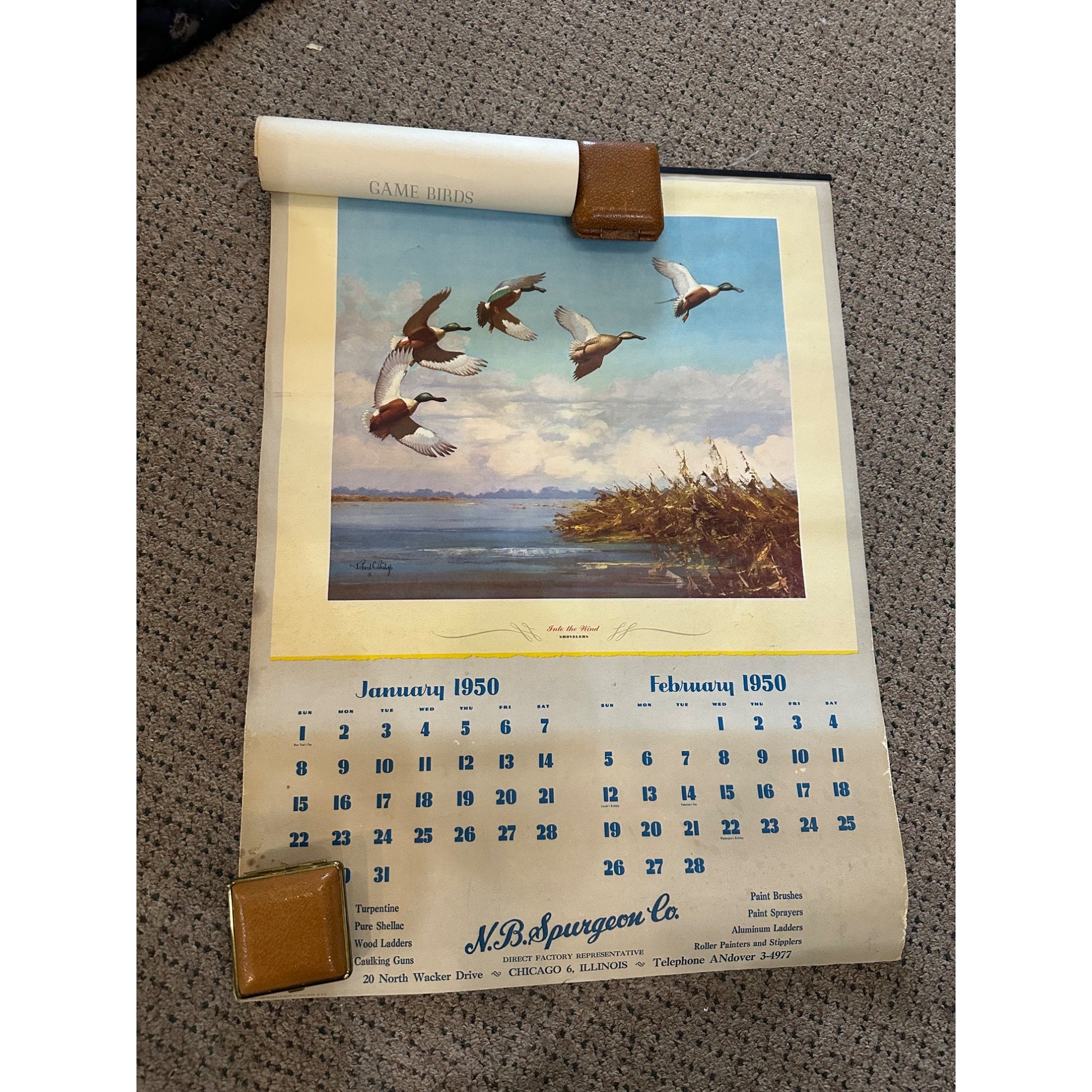 Vintage 1950 Game Birds by Richard E Bishop Calendar w/ 6 Tintogravure Prints