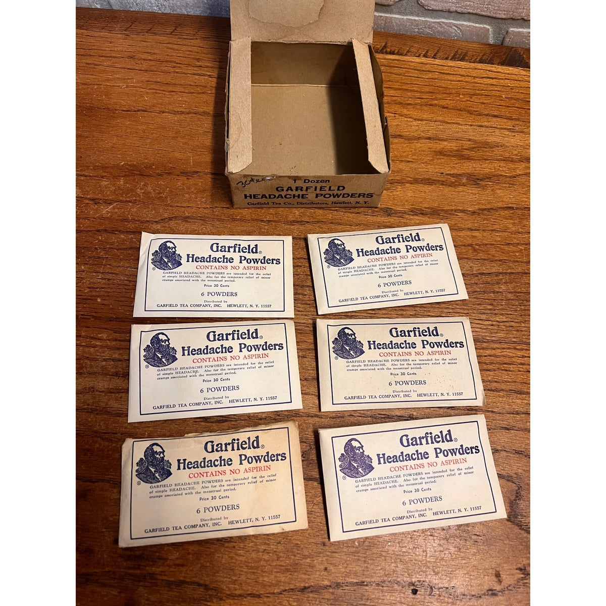 Antique c1880s President James Garfield Headache Powder Store Display Box Medicine