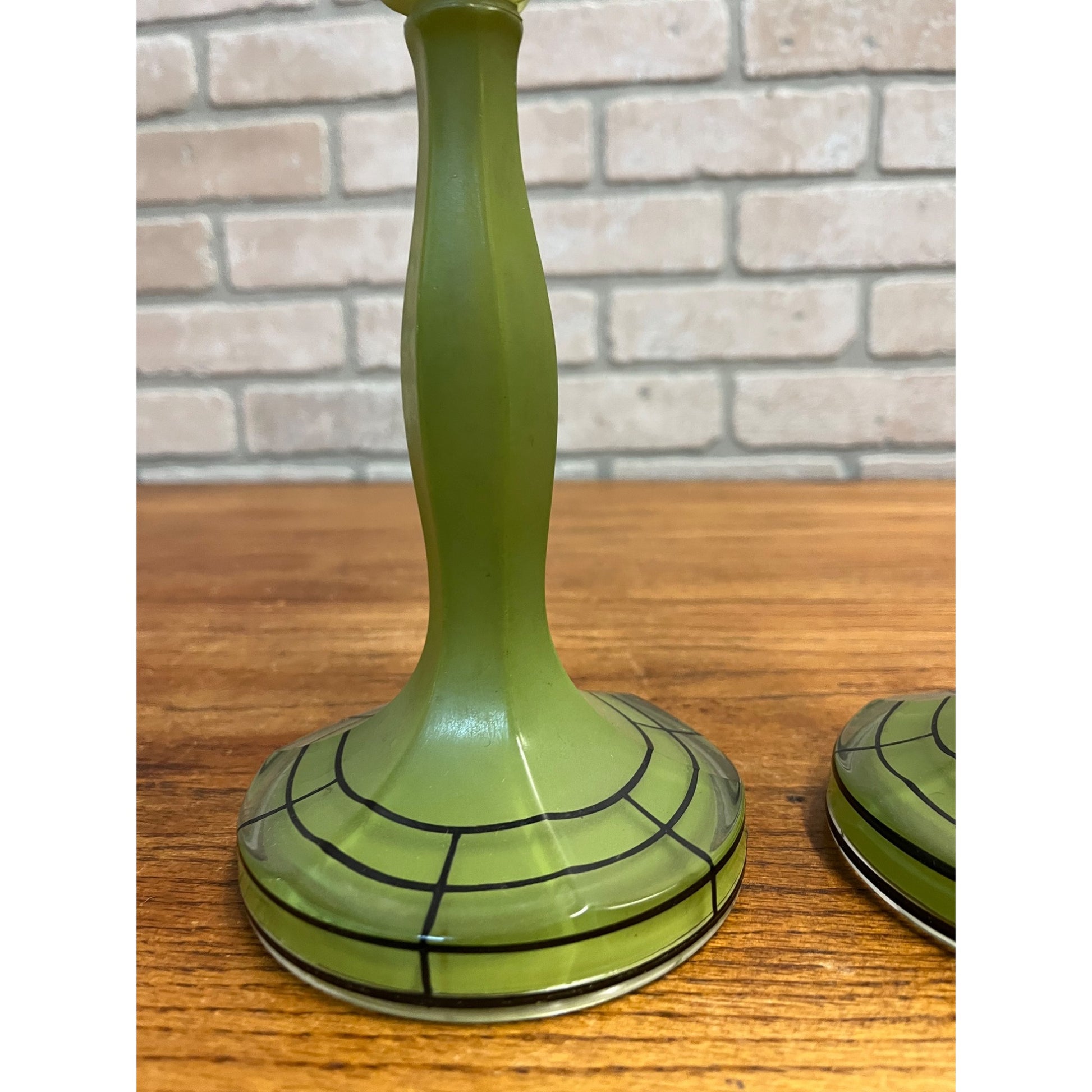 Vintage Pair of Green Bohemian Czech Candlesticks Art Deco 8.5" Czechoslovakia