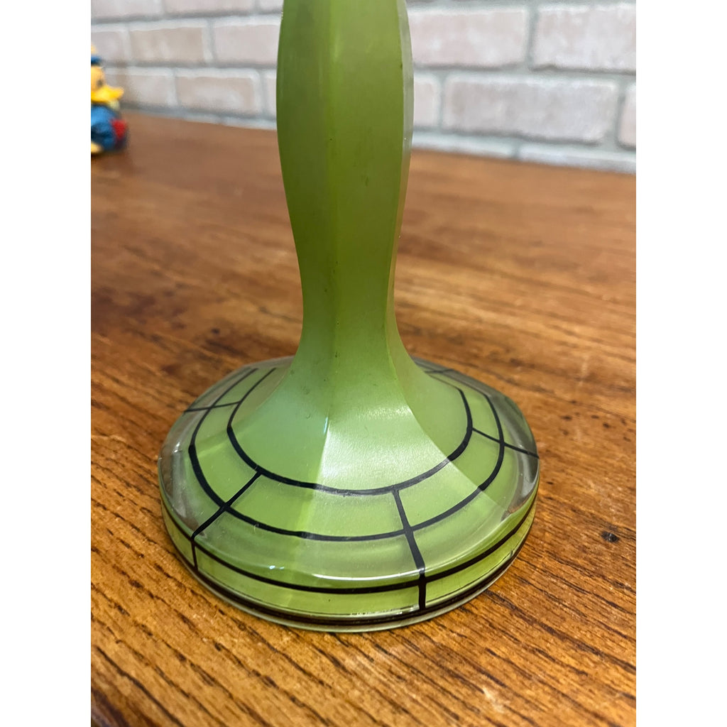 Vintage Pair of Green Bohemian Czech Candlesticks Art Deco 8.5" Czechoslovakia