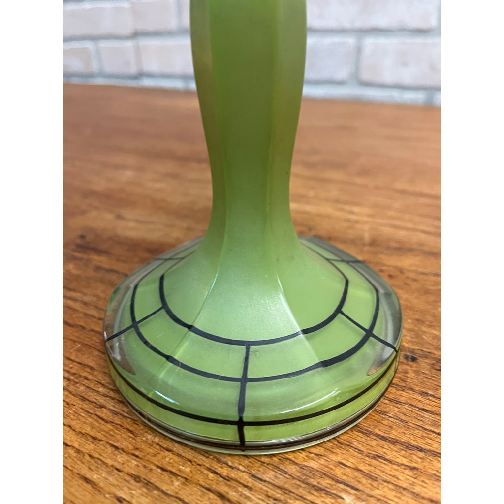 Vintage Pair of Green Bohemian Czech Candlesticks Art Deco 8.5" Czechoslovakia