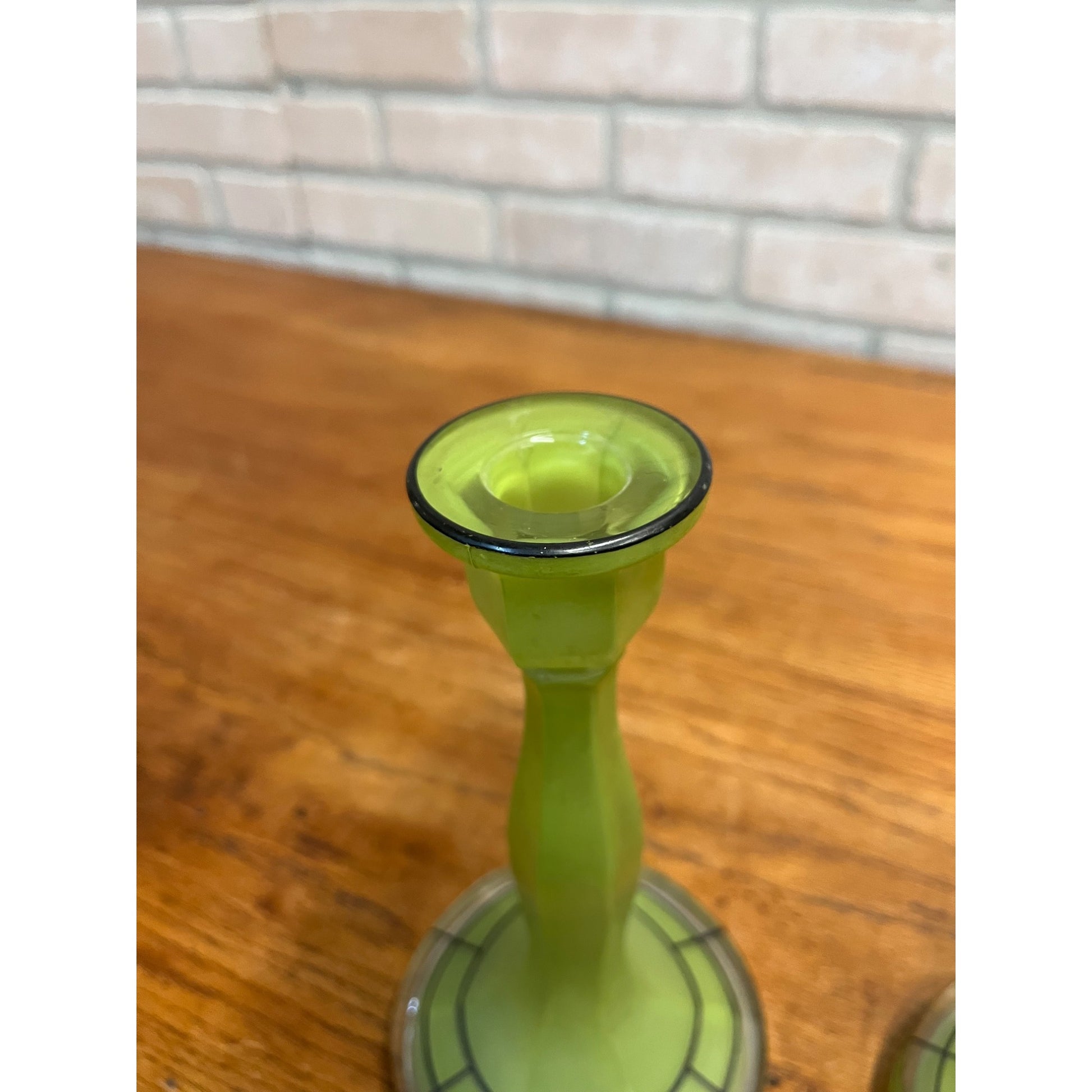 Vintage Pair of Green Bohemian Czech Candlesticks Art Deco 8.5" Czechoslovakia