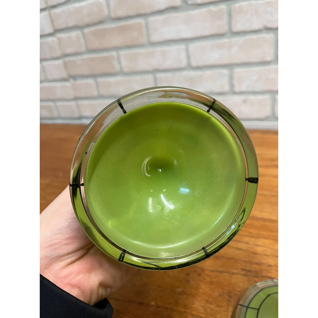 Vintage Pair of Green Bohemian Czech Candlesticks Art Deco 8.5" Czechoslovakia