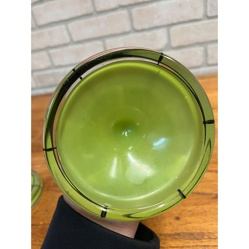 Vintage Pair of Green Bohemian Czech Candlesticks Art Deco 8.5" Czechoslovakia