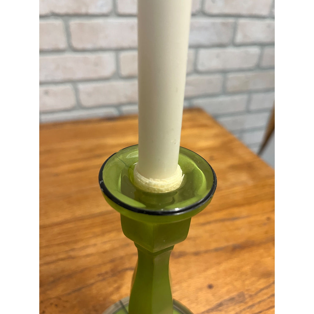 Vintage Pair of Green Bohemian Czech Candlesticks Art Deco 8.5" Czechoslovakia