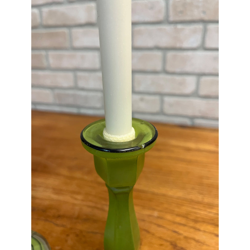 Vintage Pair of Green Bohemian Czech Candlesticks Art Deco 8.5" Czechoslovakia