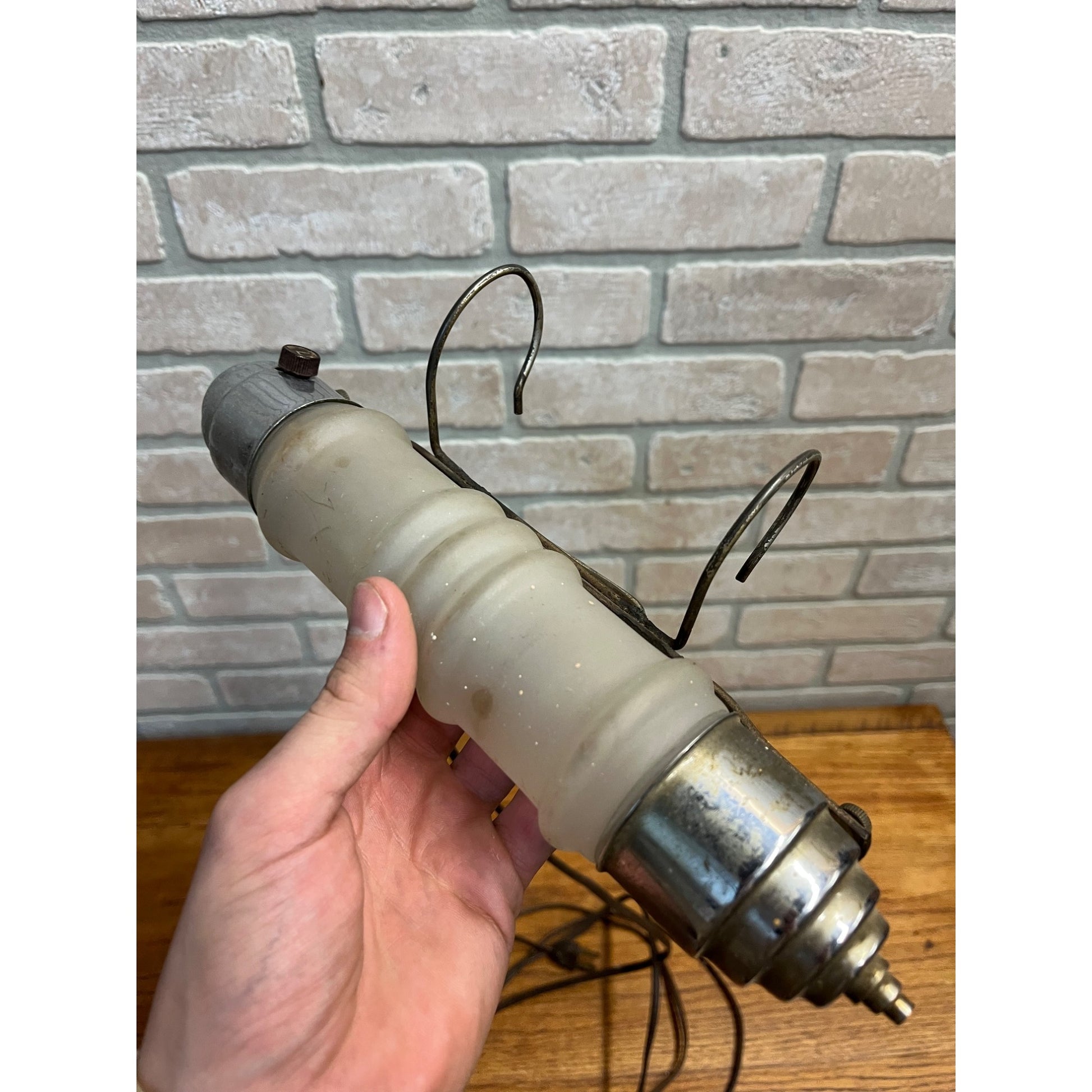 Vintage Hanging Electric Bed Lamp Frosted Glass Chrome Mid-Century - Works