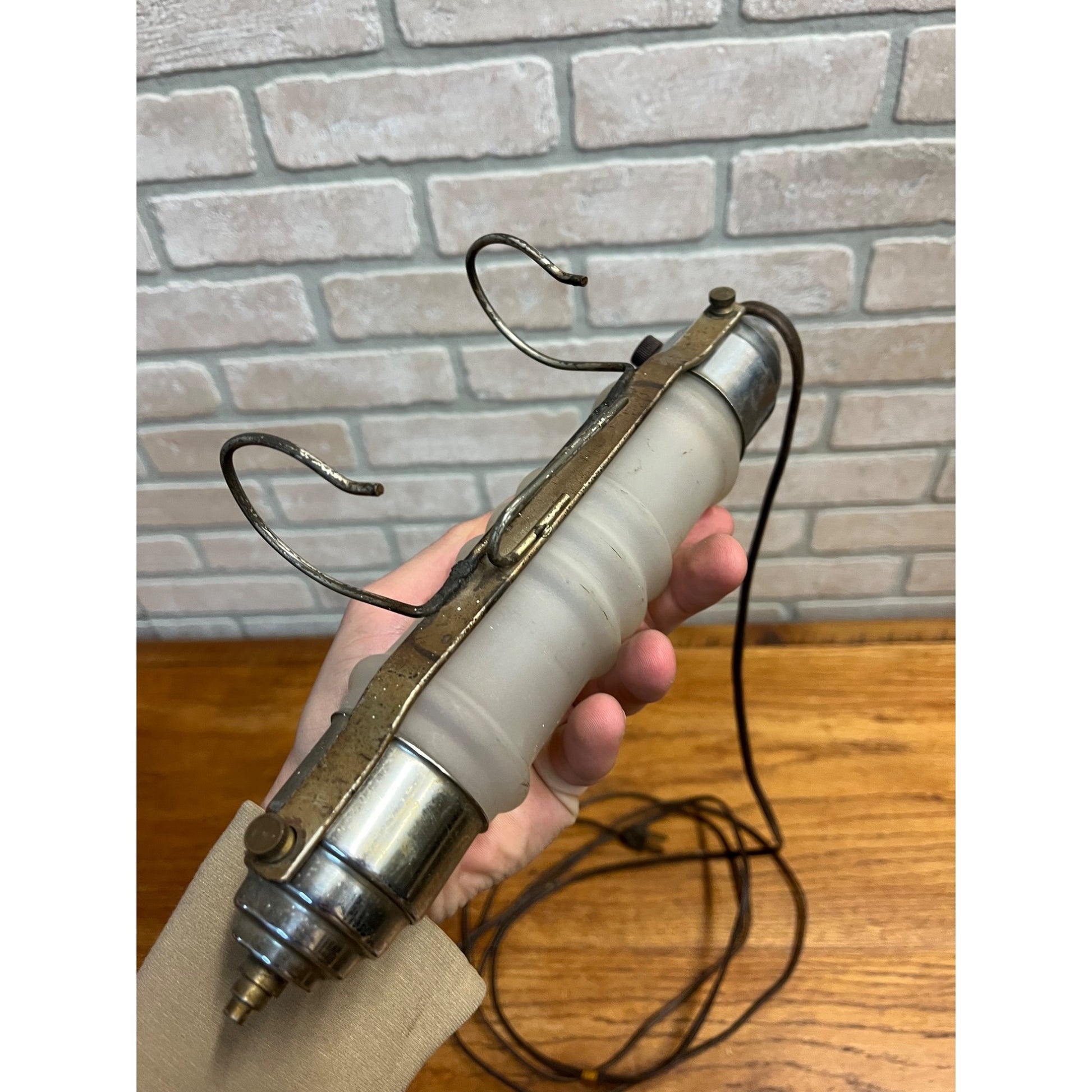 Vintage Hanging Electric Bed Lamp Frosted Glass Chrome Mid-Century - Works