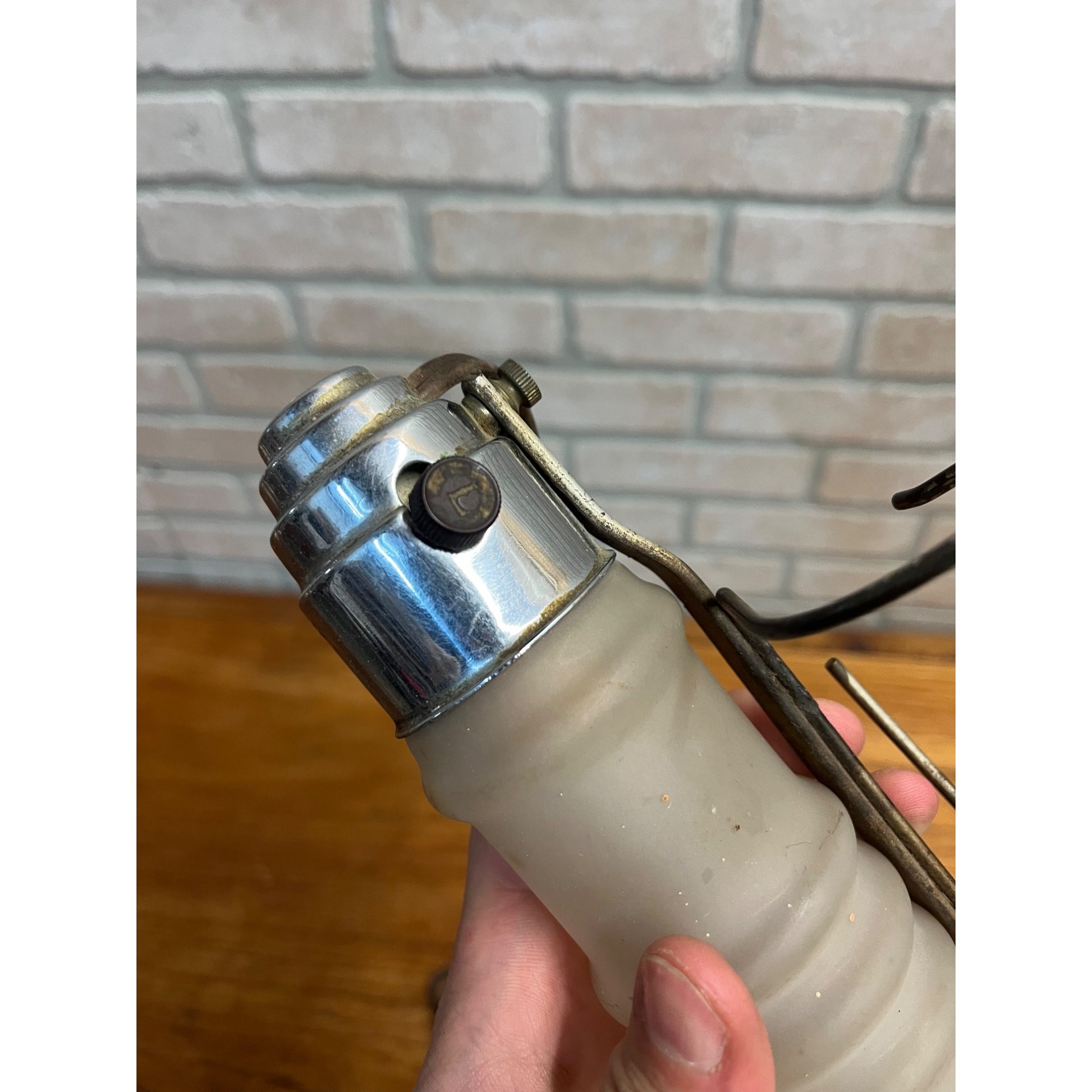 Vintage Hanging Electric Bed Lamp Frosted Glass Chrome Mid-Century - Works