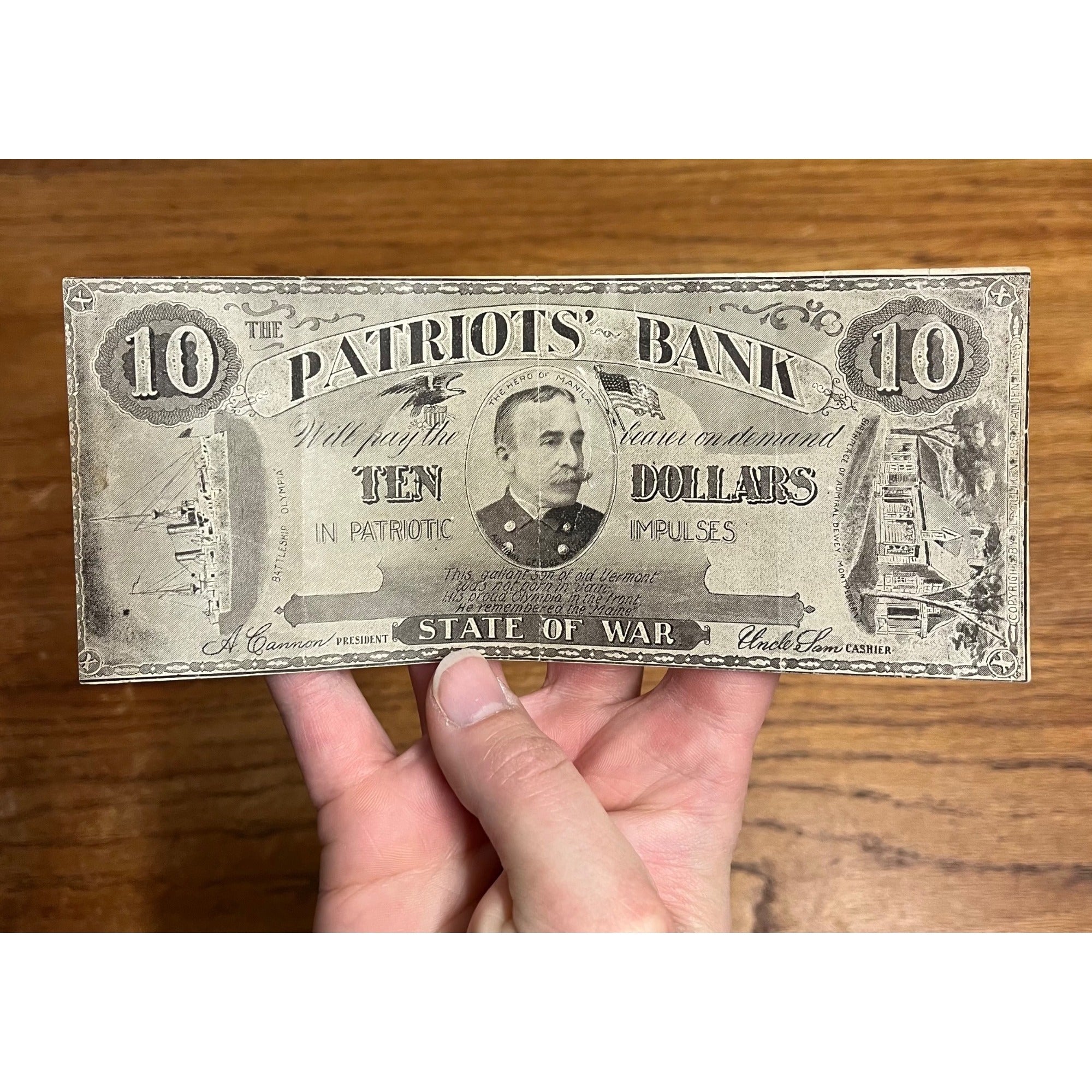 Original Spanish American War Patriots Bank Bond Note State of War Admiral Dewey
