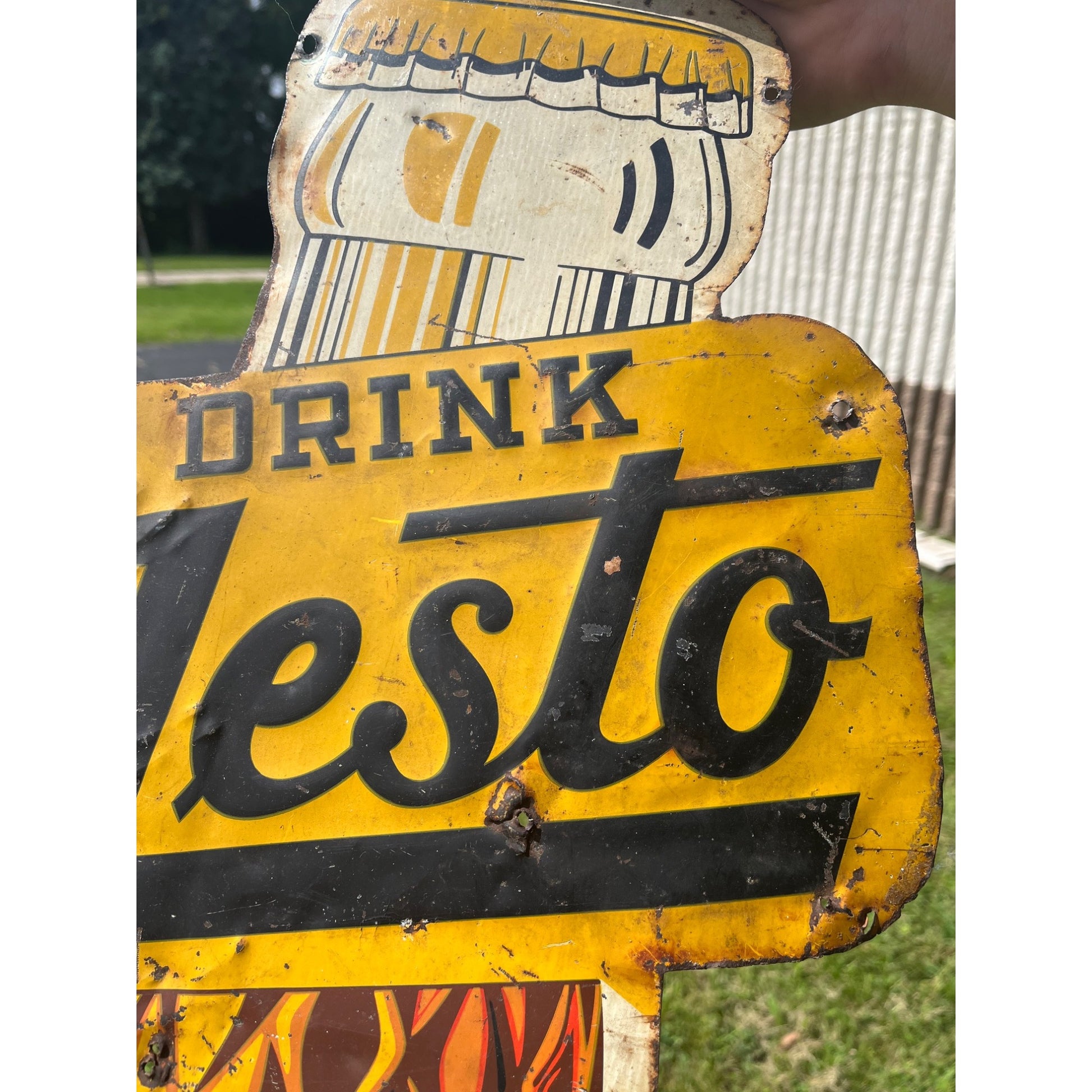 Rare Large Vintage 1930s Zesto Soda Pop Gas Station 44" Embossed Metal Sign