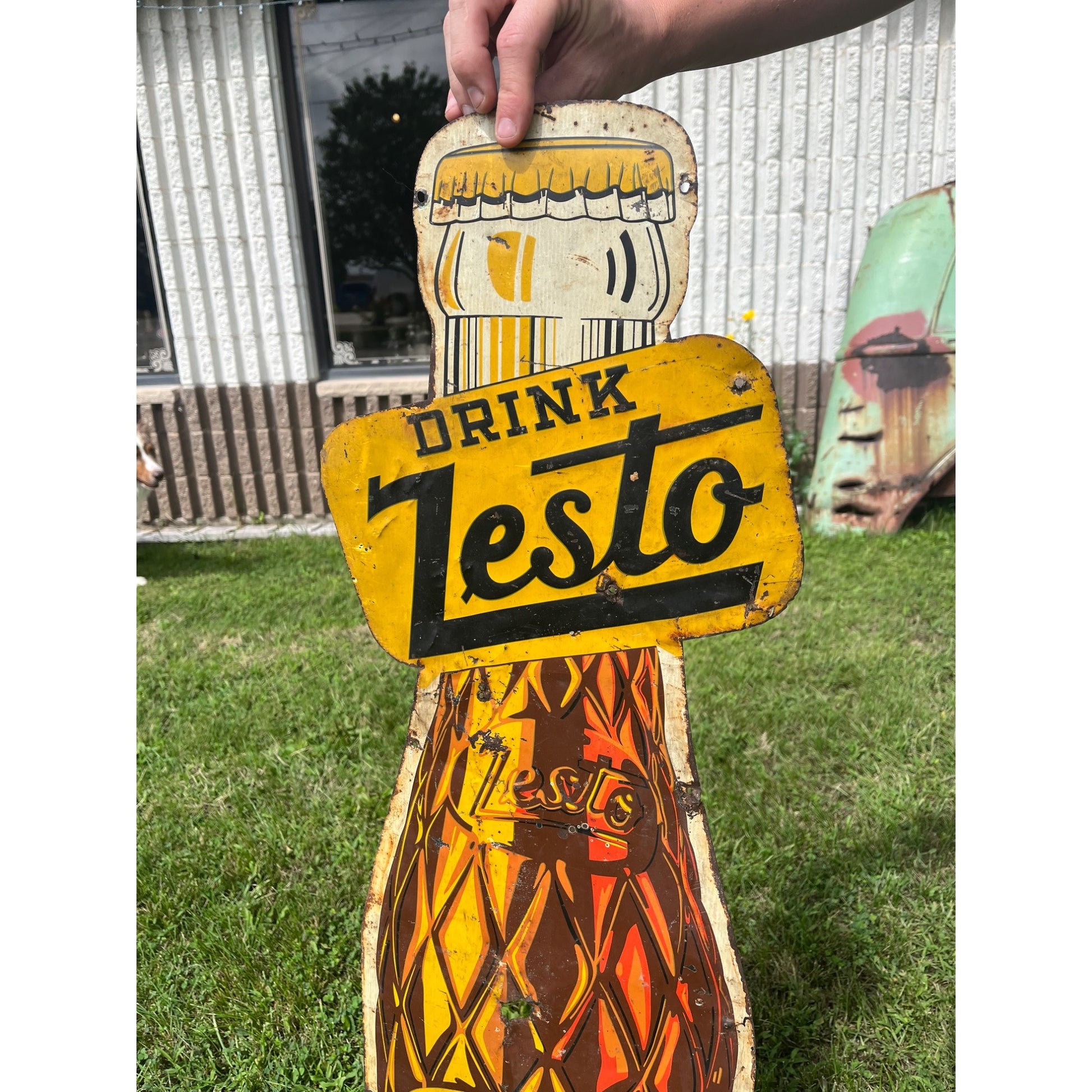 Rare Large Vintage 1930s Zesto Soda Pop Gas Station 44" Embossed Metal Sign