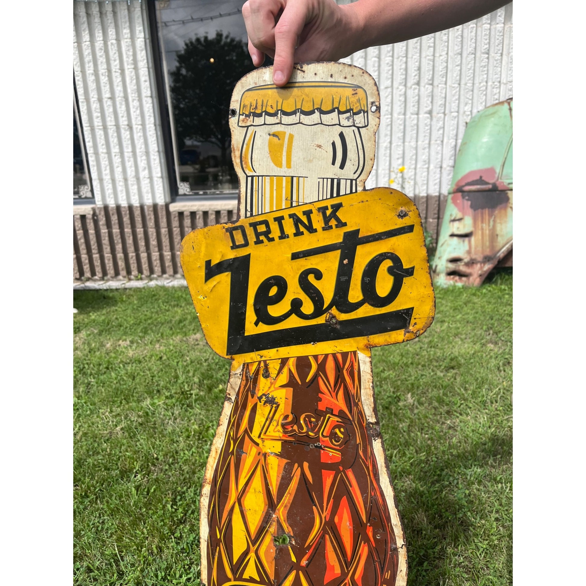 Rare Large Vintage 1930s Zesto Soda Pop Gas Station 44" Embossed Metal Sign