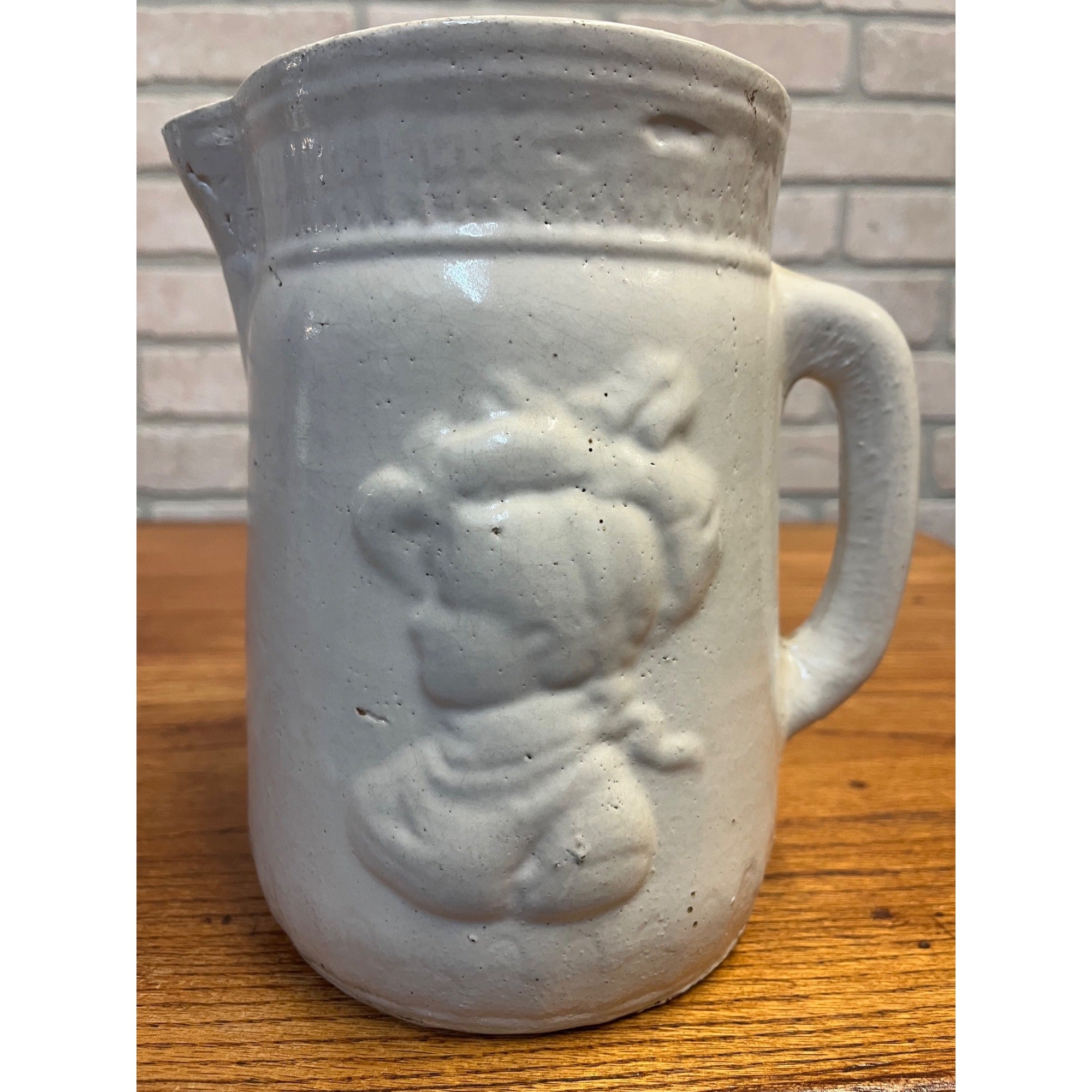 Antique Victorian Stoneware Pitcher Vase Lady Scene As-Is