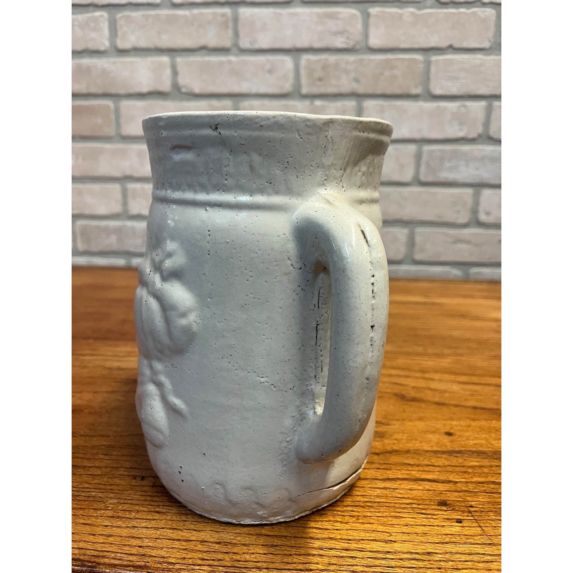 Antique Victorian Stoneware Pitcher Vase Lady Scene As-Is